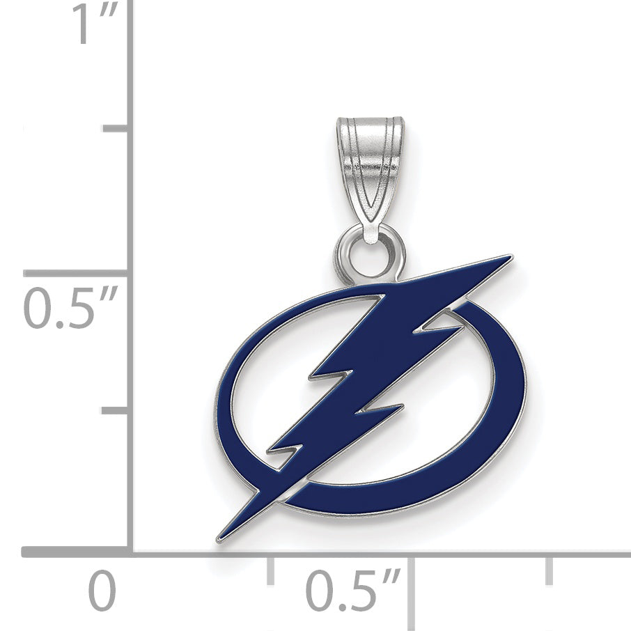 Sterling Silver Rhodium Plated Nhl Logoart Tampa Bay Lightning Small Enameled Pendant