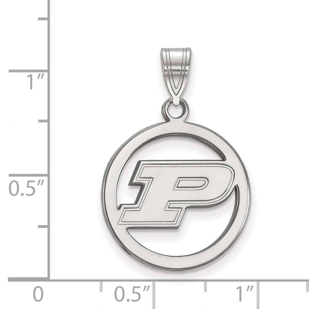 Sterling Silver Rhodium Plated Logoart Purdue University Letter P Medium Circle Pendant