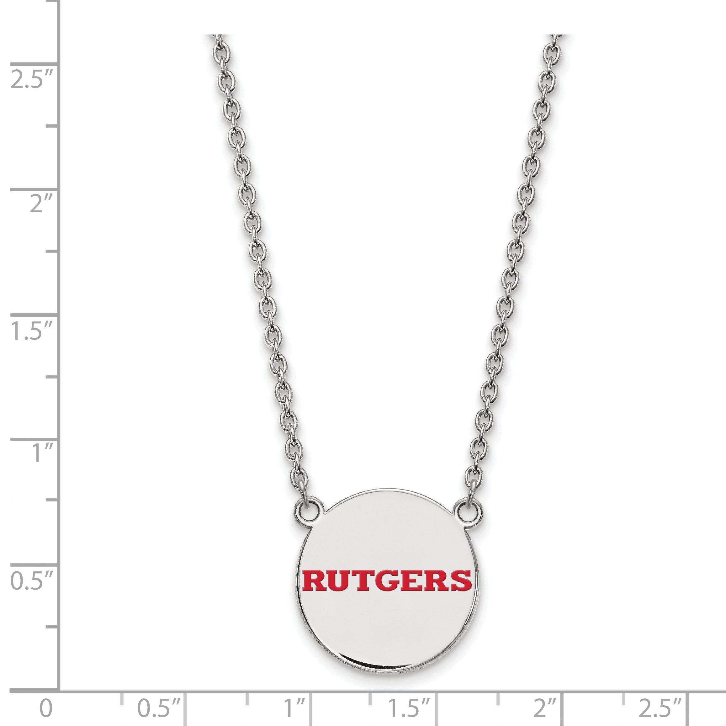 Sterling Silver Rhodium Plated Logoart Rutgers University Large Enameled Disc Pendant 18 Inch Necklace