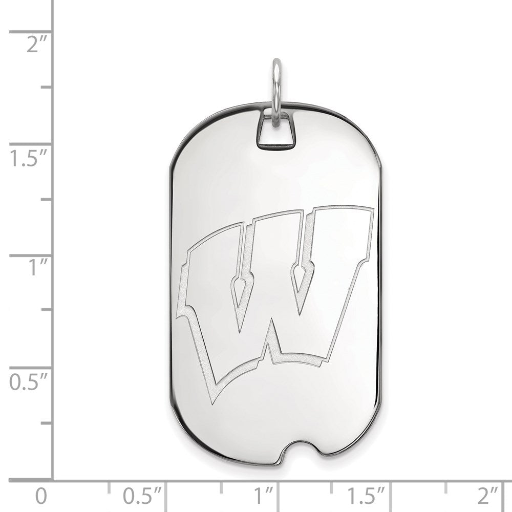 10K White Gold Logoart University Of Wisconsin Letter W Large Dog Tag Pendant