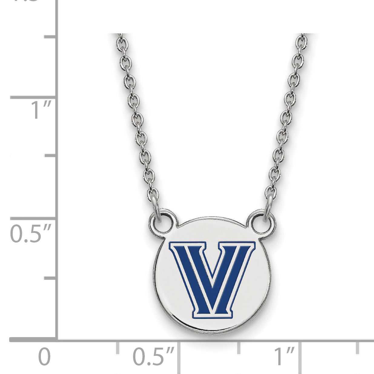 Sterling Silver Rhodium Plated Logoart Villanova University Letter V Small Enameled Disc Pendant 18 Inch Necklace
