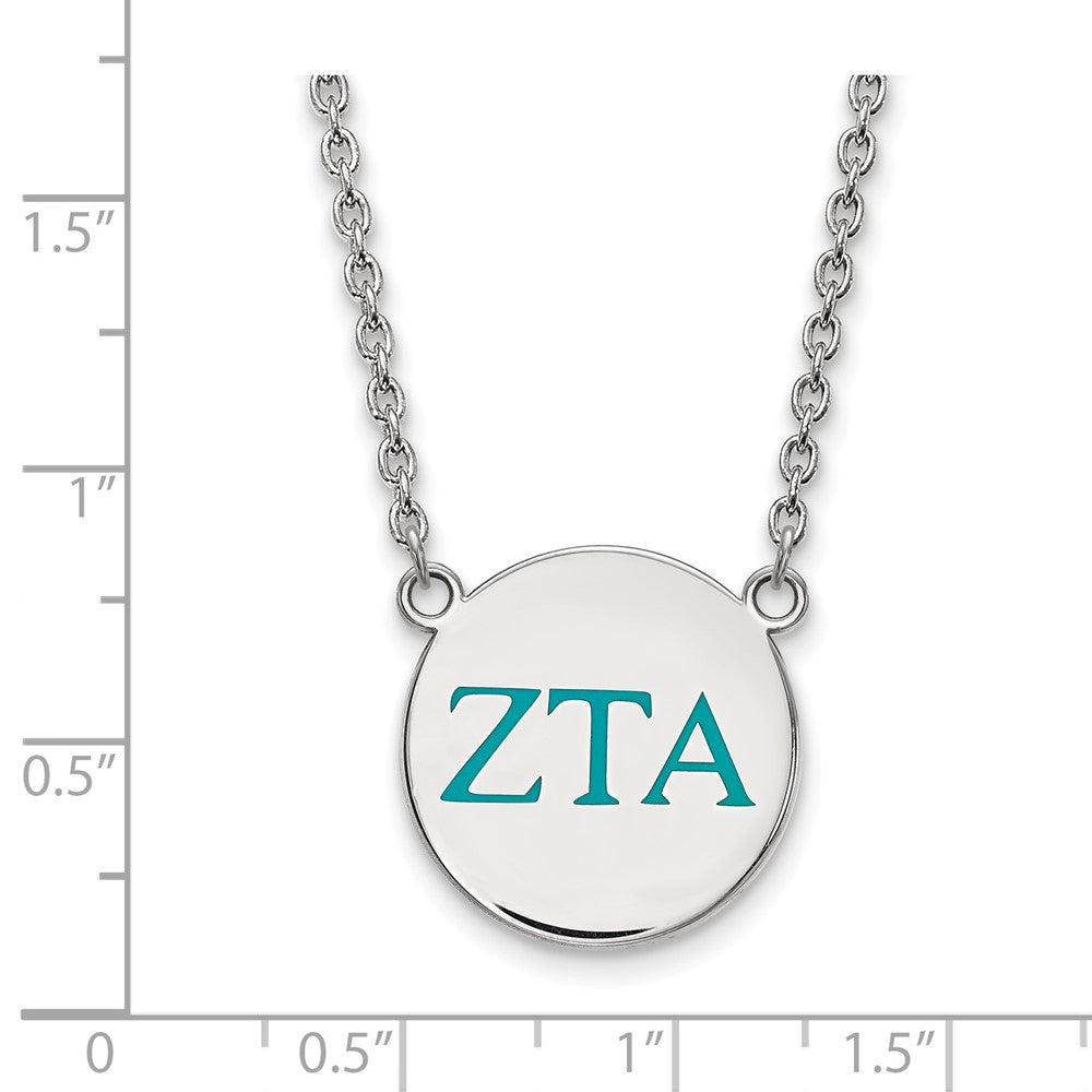 Sterling Silver Rhodium Plated Logoart Zeta Tau Alpha Sorority Greek Letters Large Color Enamel Pendant 18 Inch Necklace