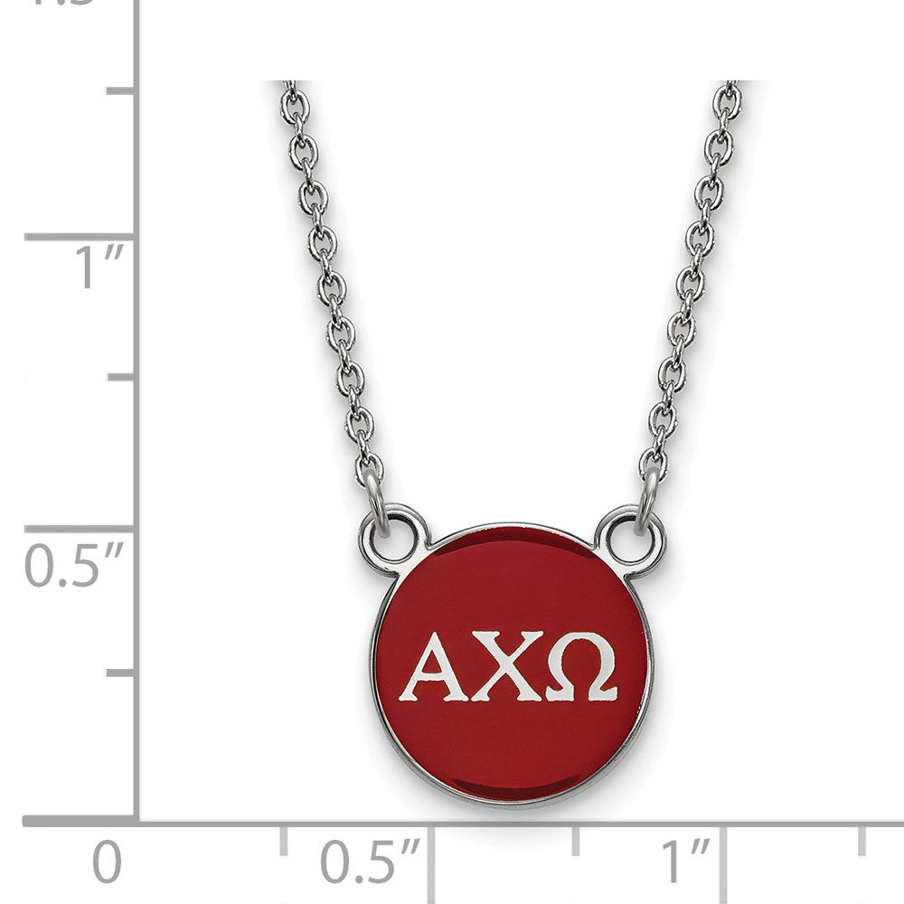 Sterling Silver Rhodium Plated Logoart Alpha Chi Omega Sorority Greek Letters Small Color Enamel Pendant 18 Inch Necklace