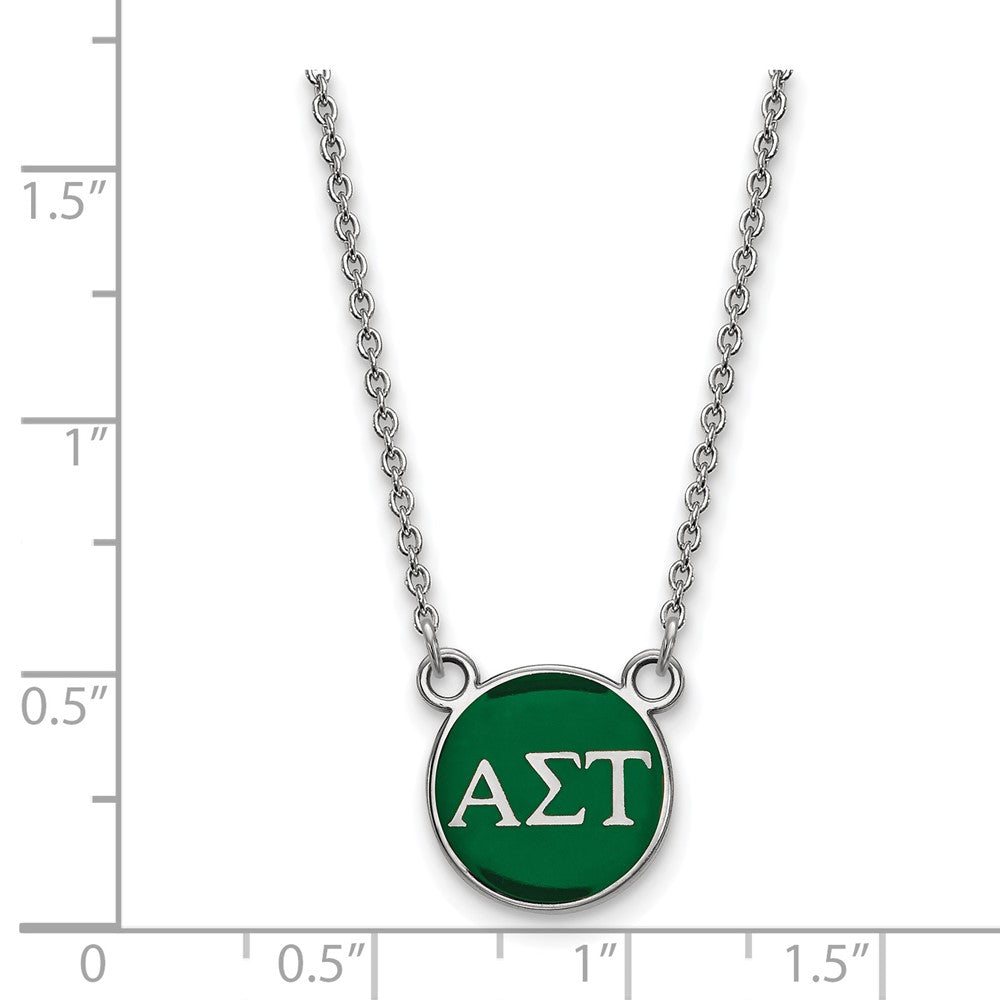 Sterling Silver Rhodium Plated Logoart Alpha Sigma Tau Sorority Greek Letters Small Color Enamel Pendant 18 Inch Necklace