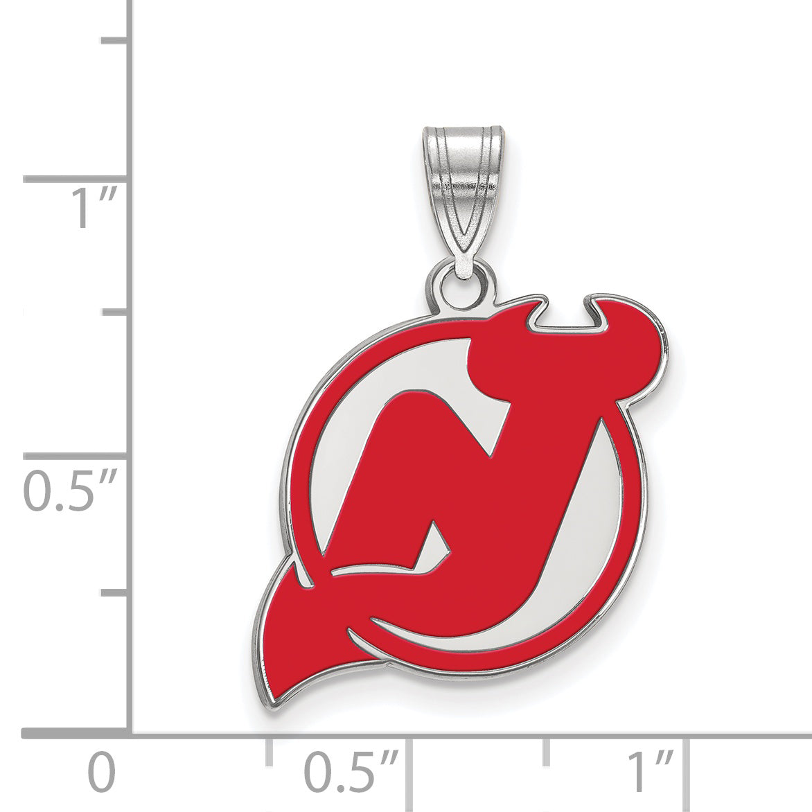 Sterling Silver Rhodium Plated Nhl Logoart New Jersey Devils Large Enameled Pendant