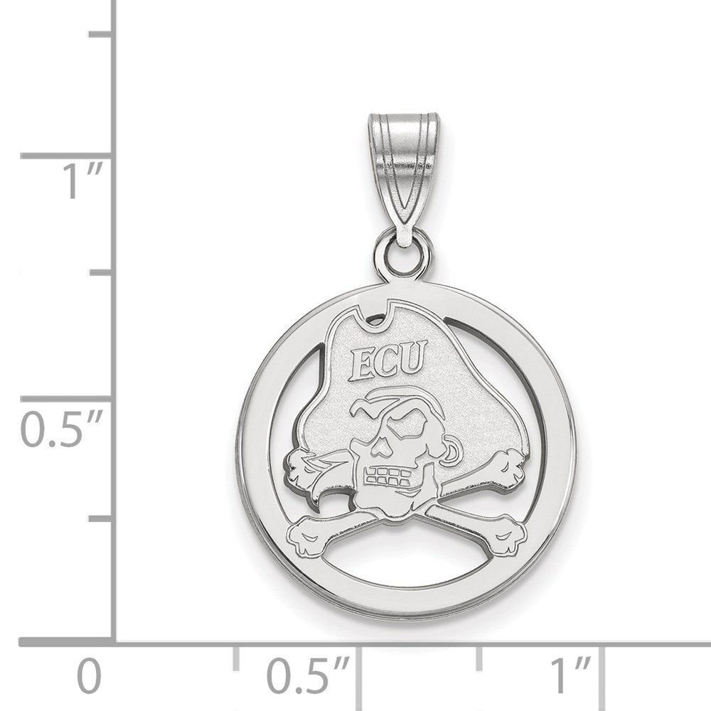 Sterling Silver Rhodium Plated Logoart East Carolina University Pirate Small Circle Pendant