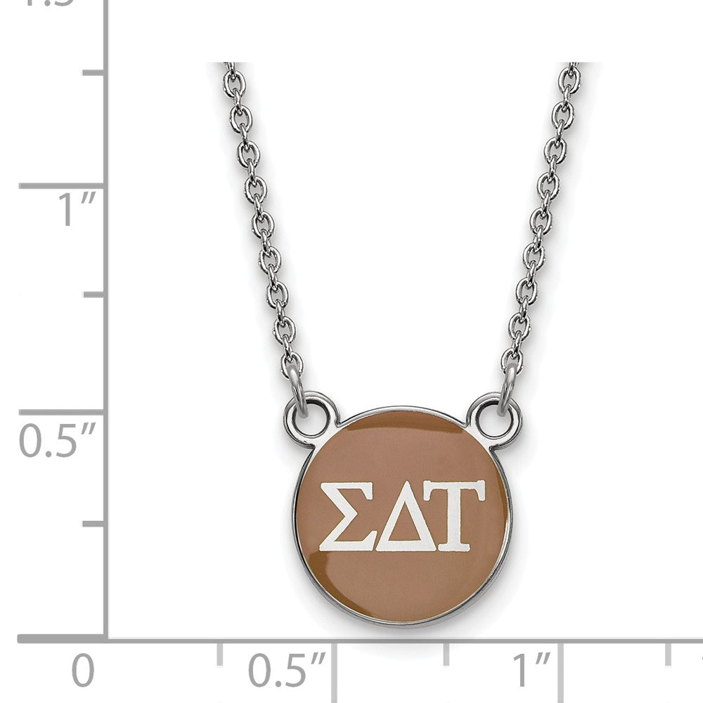 Sterling Silver Rhodium Plated Logoart Sigma Delta Tau Sorority Greek Letters Small Color Enamel Pendant 18 Inch Necklace