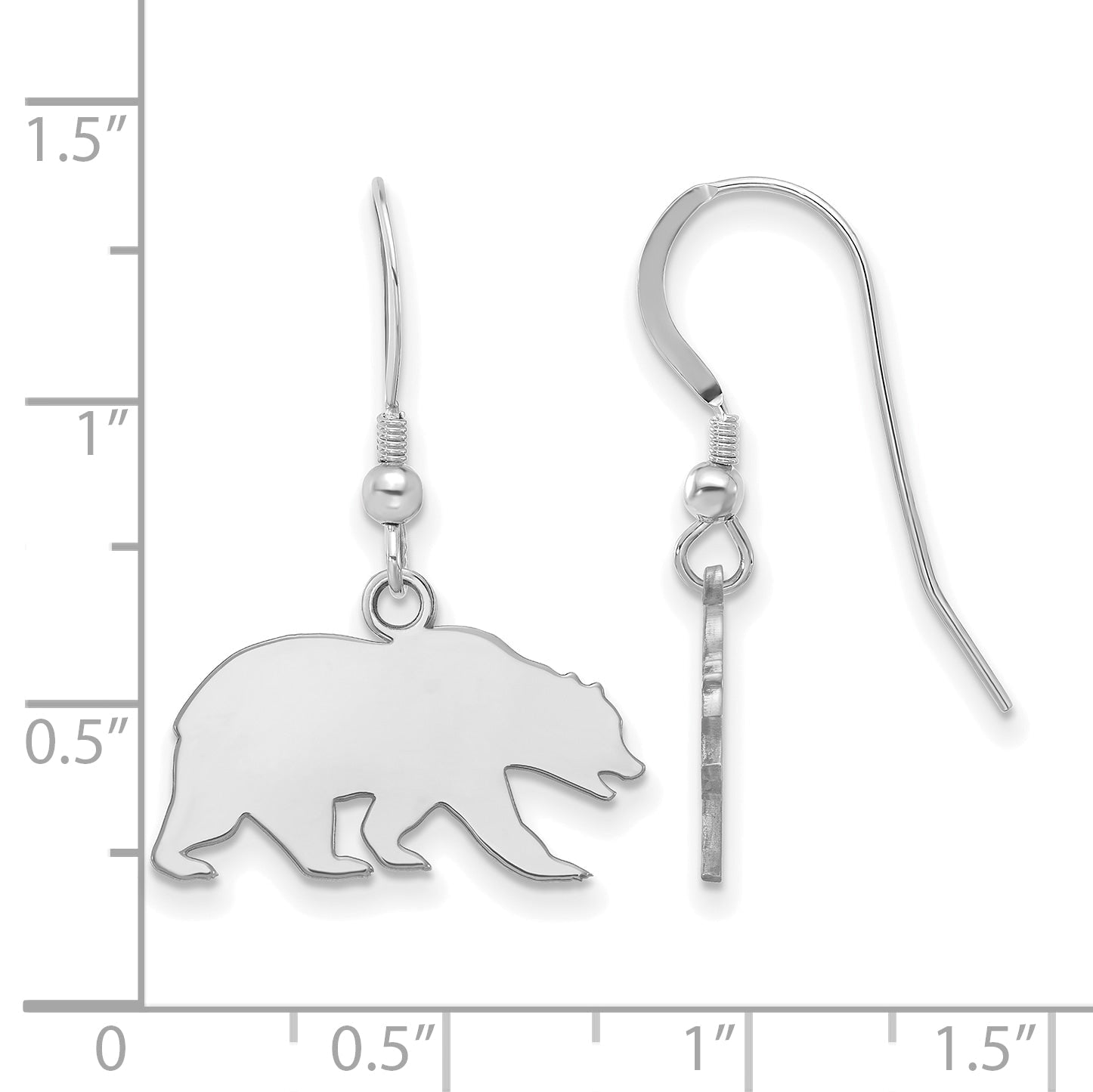 Sterling Silver Rhodium Plated Logoart University Of California Berkeley Bear Small Dangle Wire Earrings