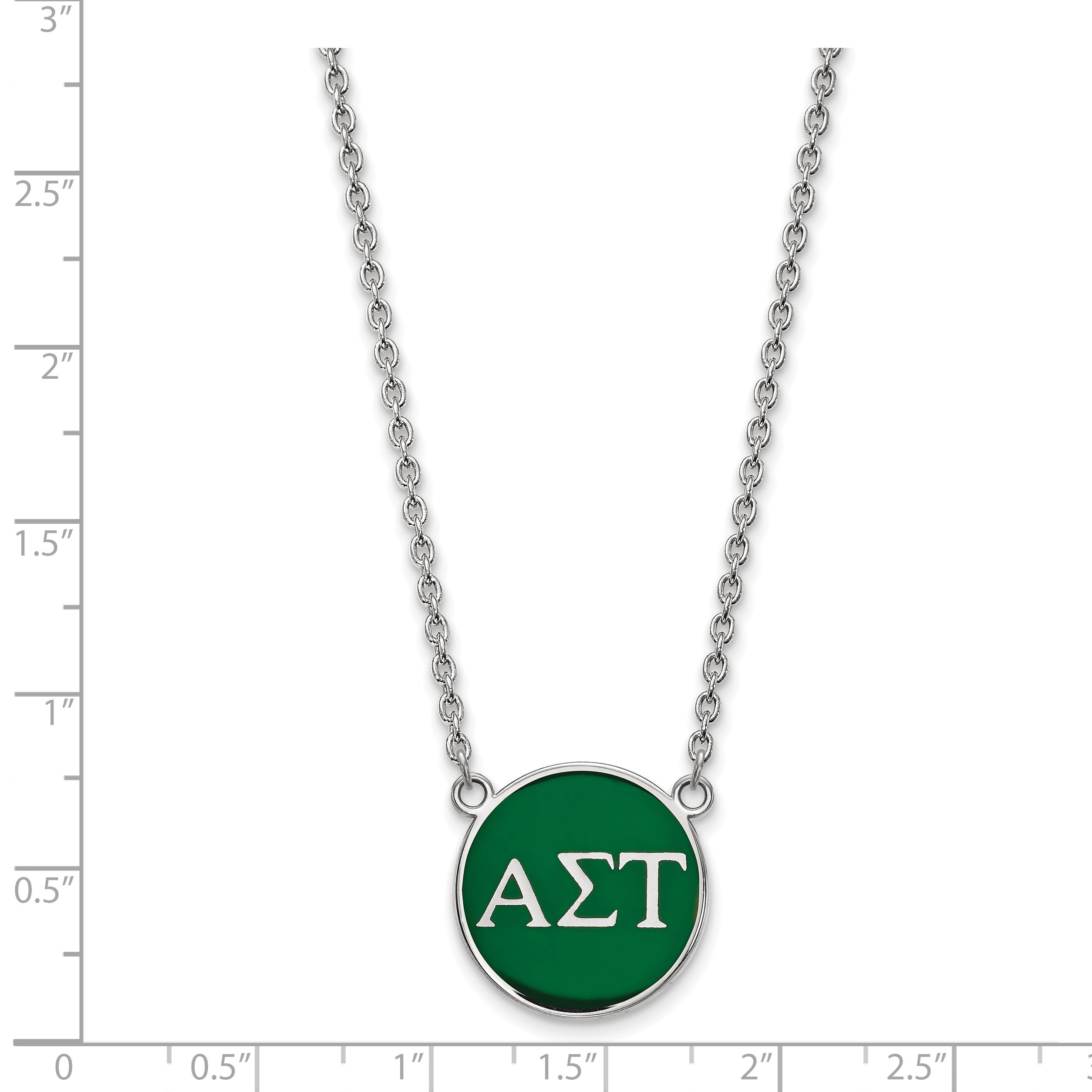 Sterling Silver Rhodium Plated Logoart Alpha Sigma Tau Sorority Greek Letters Large Color Enamel Pendant 18 Inch Necklace