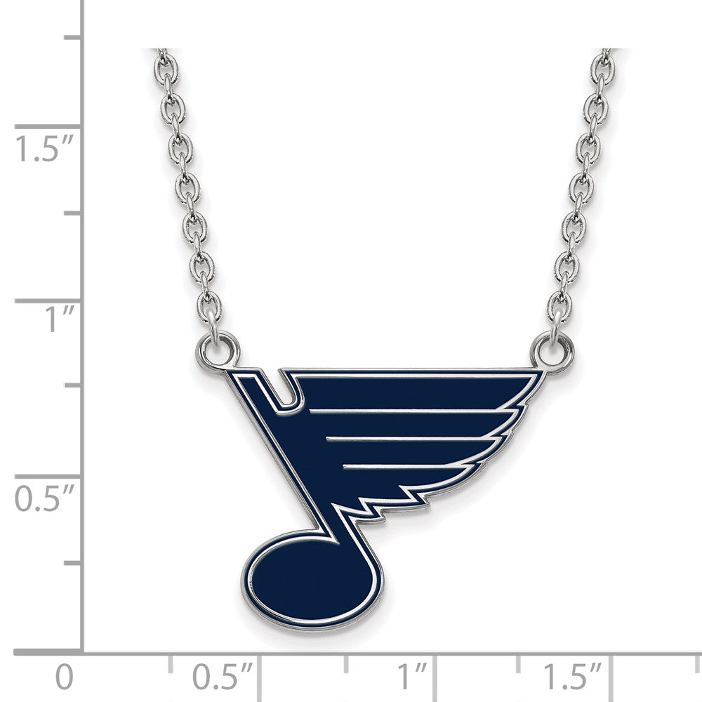 Sterling Silver Rhodium Plated Nhl Logoart St. Louis Blues Large Enameled Pendant 18 Inch Necklace