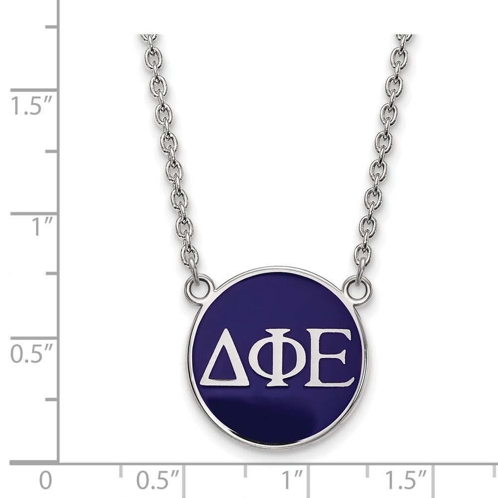 Sterling Silver Rhodium Plated Logoart Delta Phi Epsilon Sorority Greek Letters Large Color Enamel Pendant 18 Inch Necklace