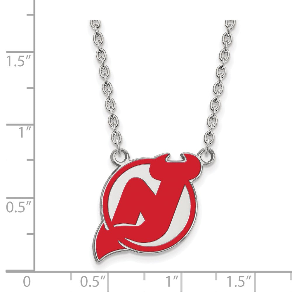 Sterling Silver Rhodium Plated Nhl Logoart New Jersey Devils Large Enameled Pendant 18 Inch Necklace