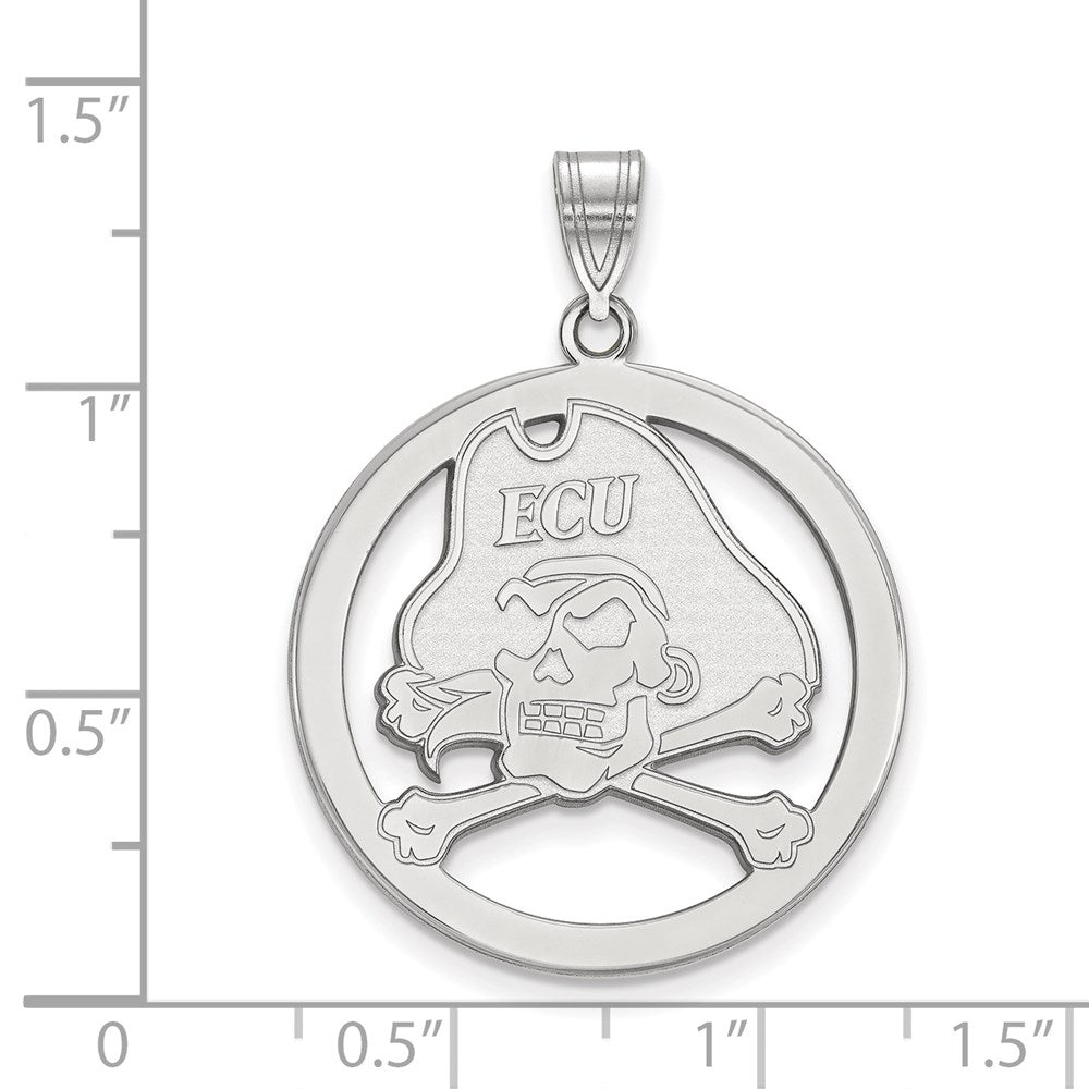 Sterling Silver Rhodium Plated Logoart East Carolina University Pirate Large Circle Pendant