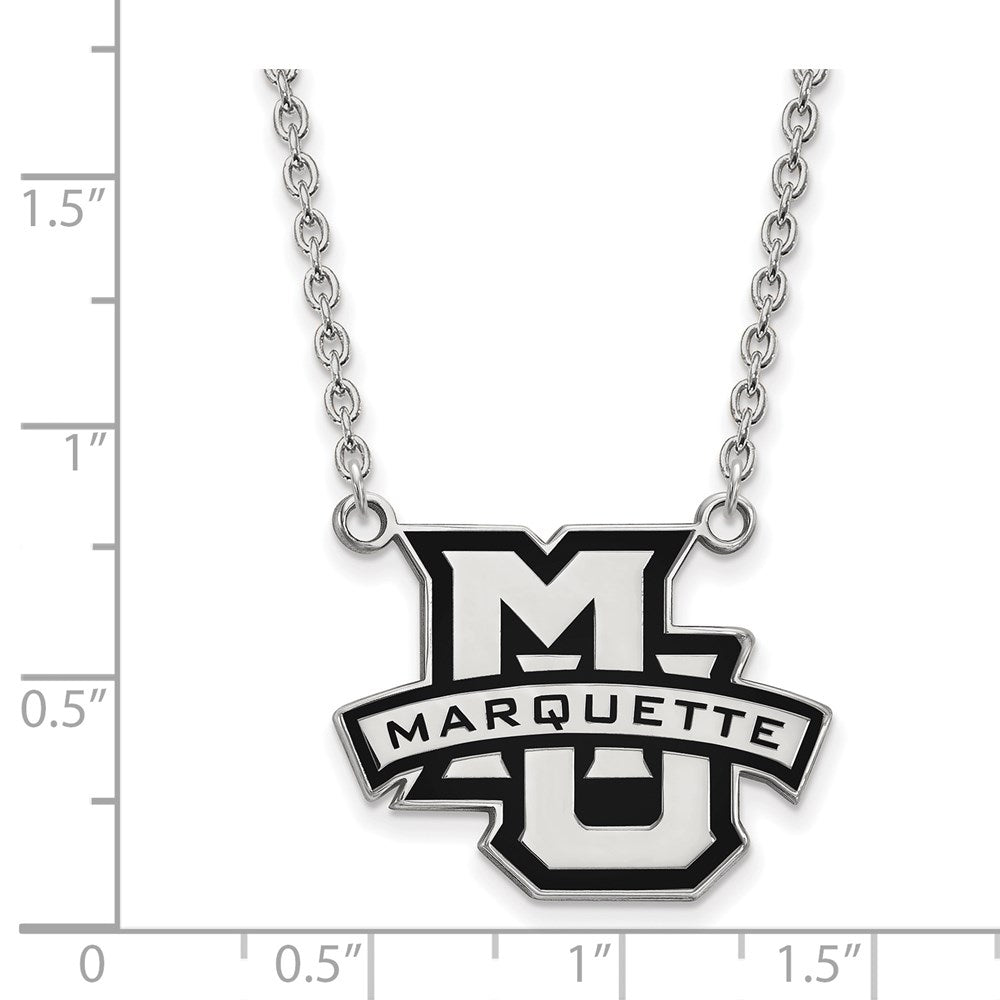 Sterling Silver Rhodium Plated Logoart Marquette University Large Enameled Pendant 18 Inch Necklace