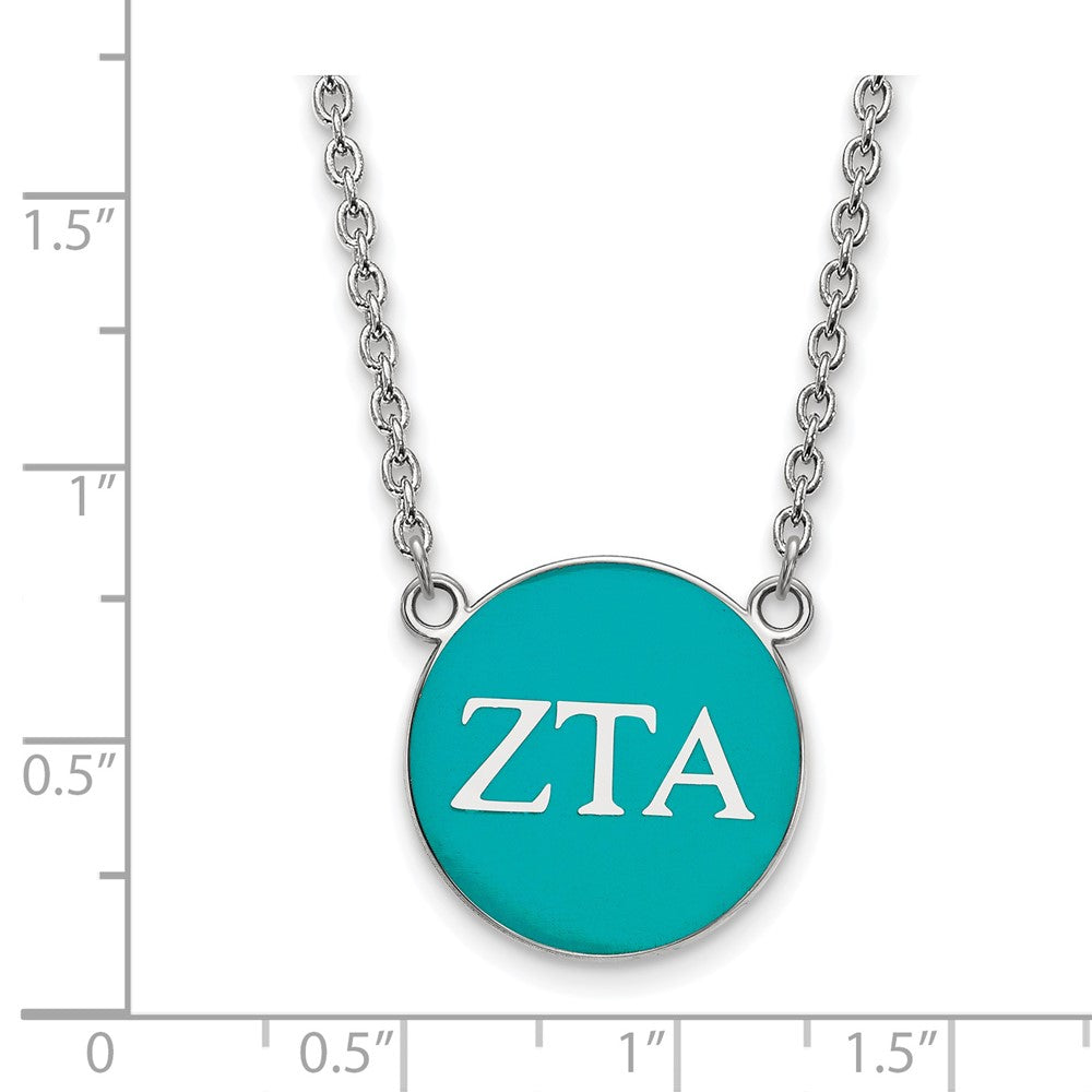 Sterling Silver Rhodium Plated Logoart Zeta Tau Alpha Sorority Greek Letters Large Color Enamel Pendant 18 Inch Necklace