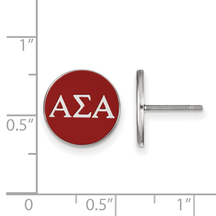 Sterling Silver Rhodium Plated Logoart Alpha Sigma Sorority Greek Letters Color Enamel Post Earrings