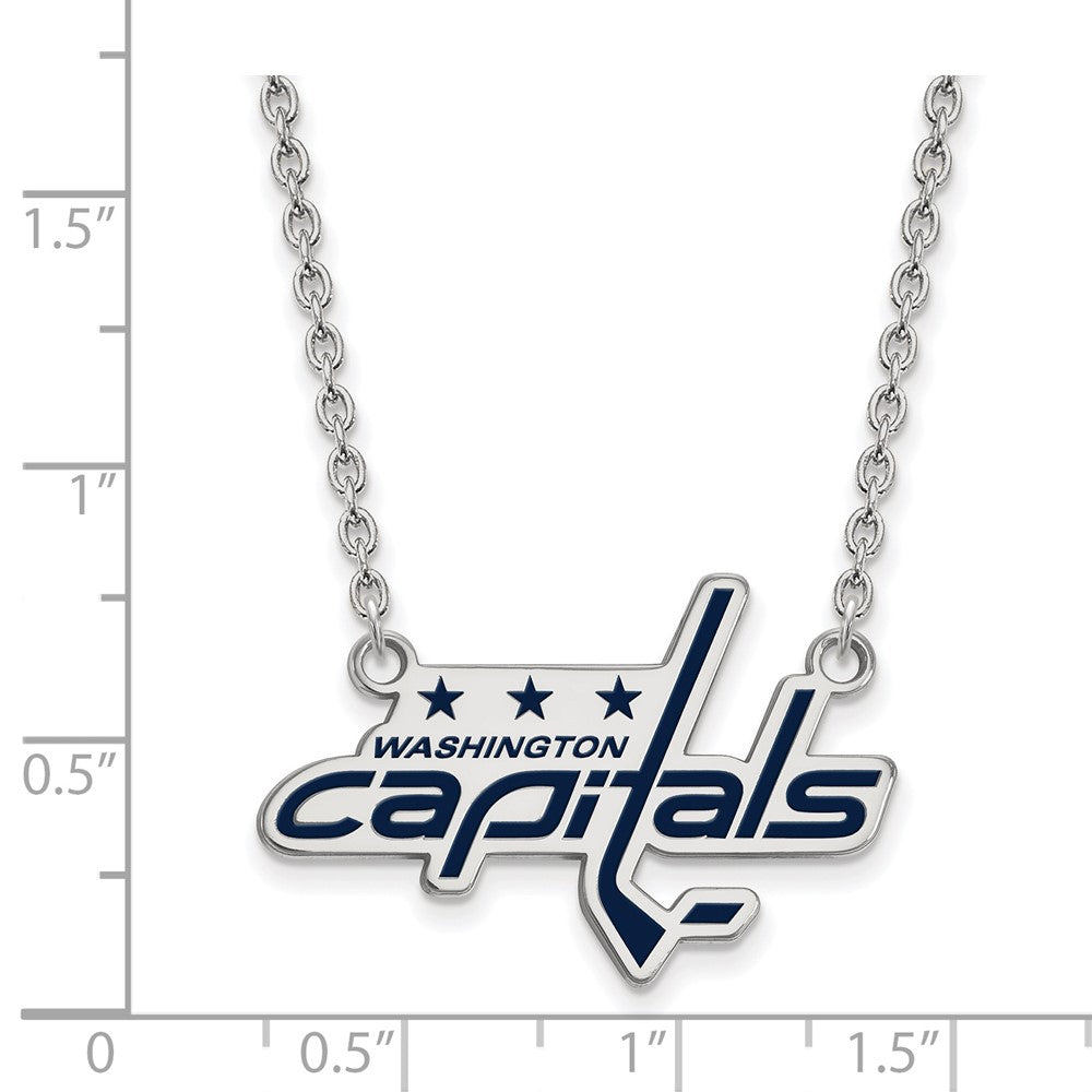 Sterling Silver Rhodium Plated Nhl Logoart Washington Capitals Large Enameled Pendant 18 Inch Necklace