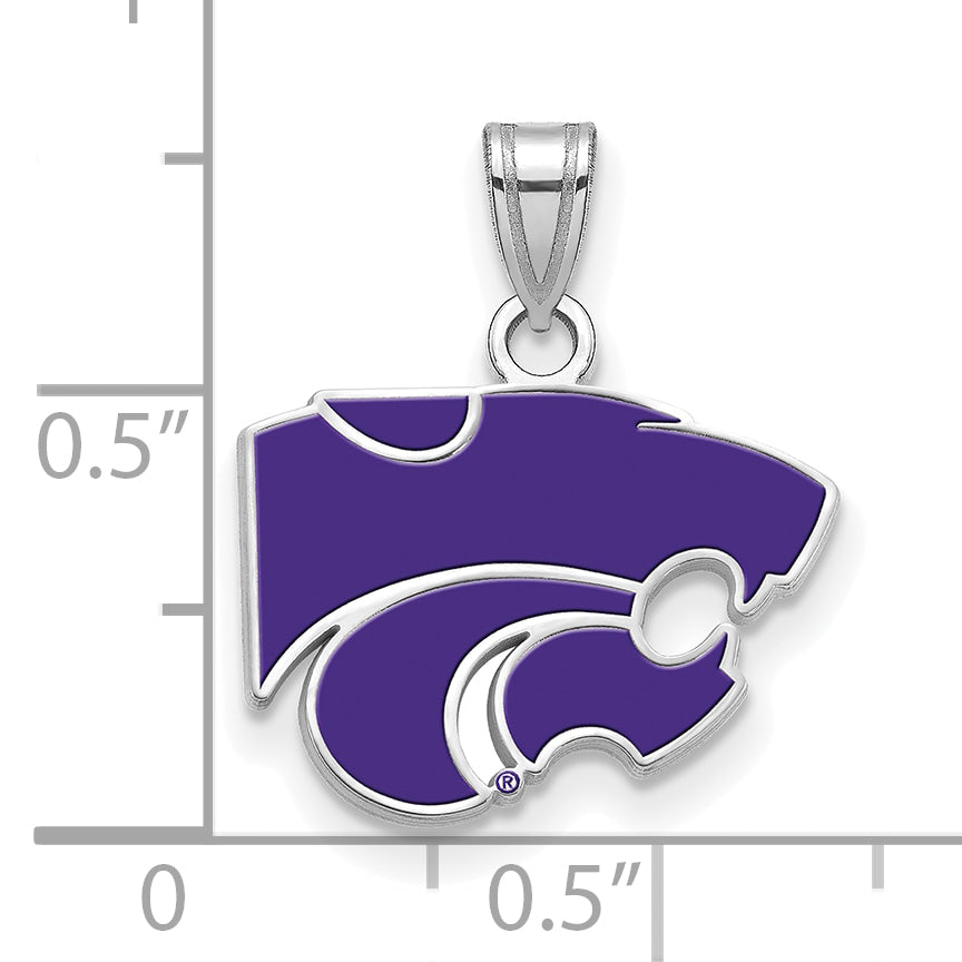 Sterling Silver Rhodium Plated Logoart Kansas State University Wildcat Small Enameled Pendant