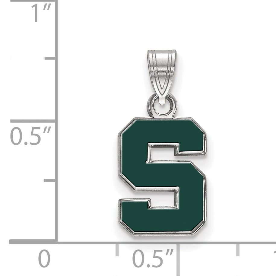 Sterling Silver Rhodium Plated Logoart Michigan State University Letter S Small Enameled Pendant