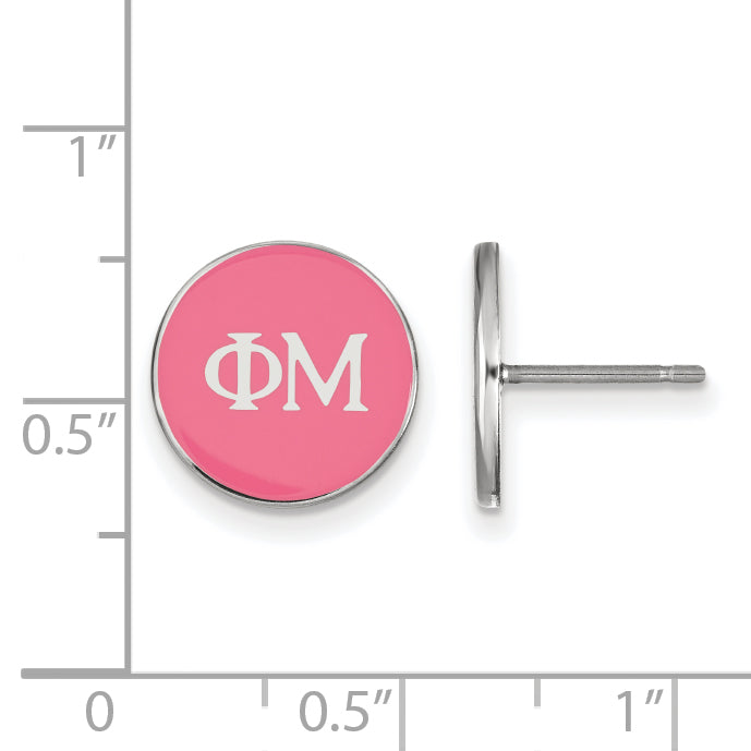 Sterling Silver Rhodium Plated Logoart Phi Mu Sorority Greek Letters Color Enamel Post Earrings