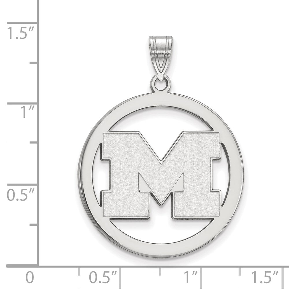 Sterling Silver Rhodium Plated Logoart University Of Michigan Letter M Extra Large Circle Pendant