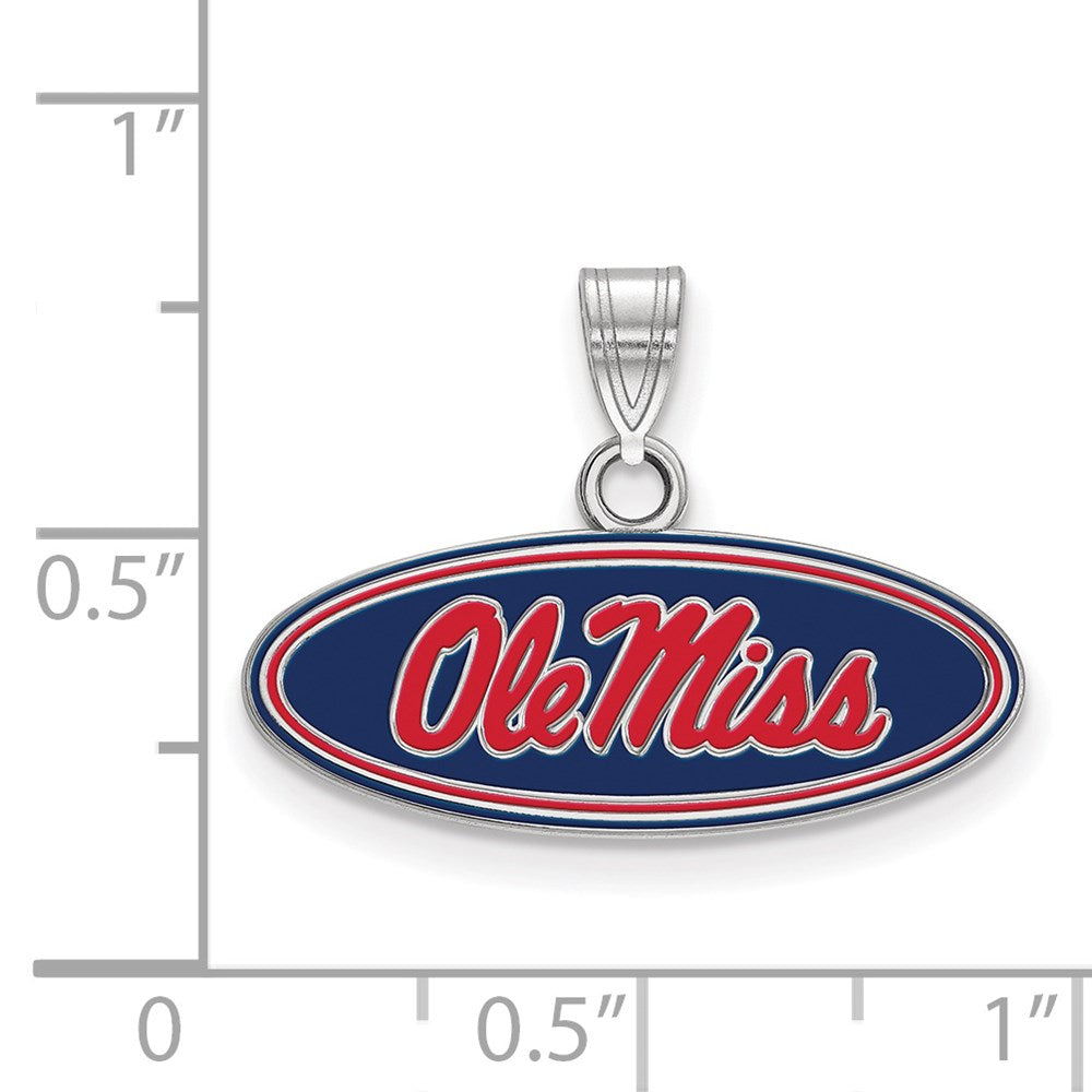Sterling Silver Rhodium Plated Logoart University Of Mississippi Ole Miss Small Oval Enameled Pendant