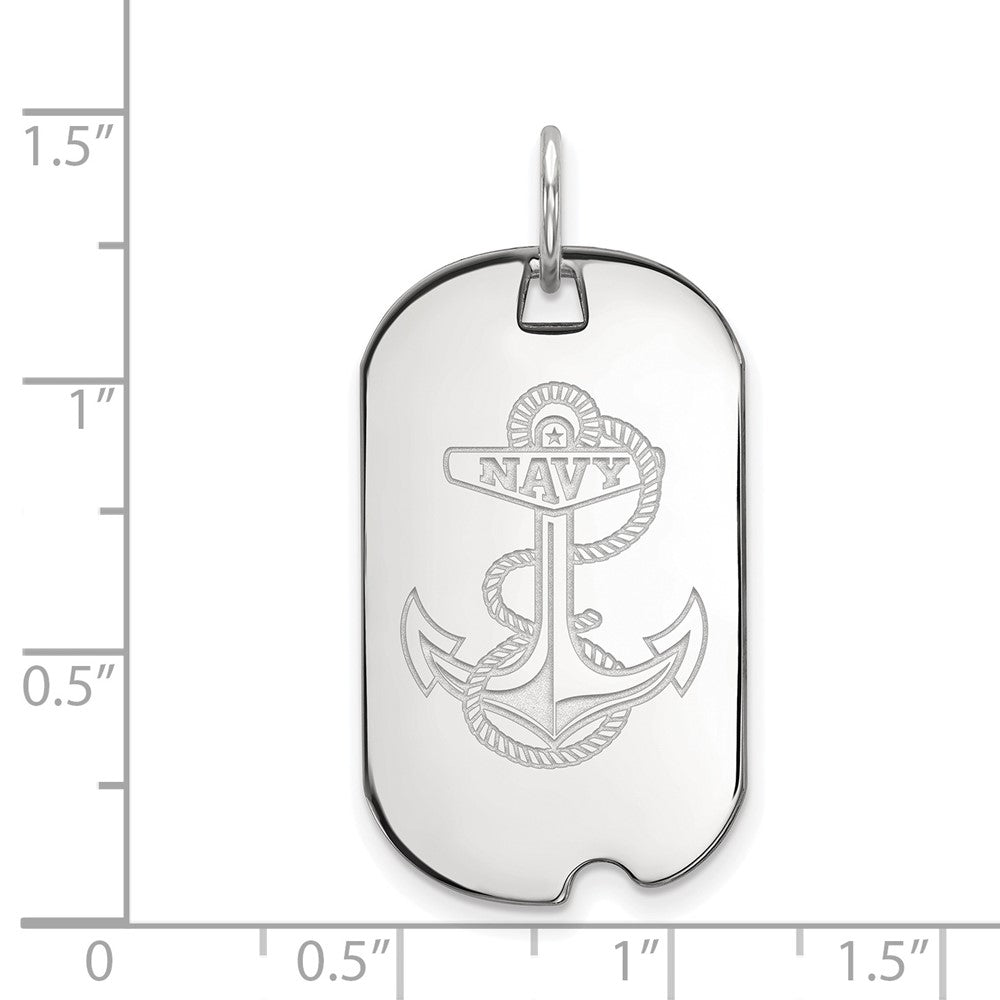 Sterling Silver Rhodium Plated Logoart Us Naval Academy Anchor Small Dog Tag Pendant