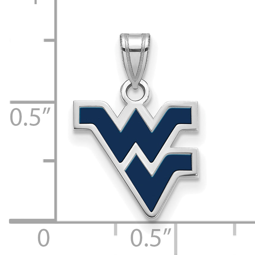Sterling Silver Rhodium Plated Logoart West Virginia University W V Small Enameled Pendant