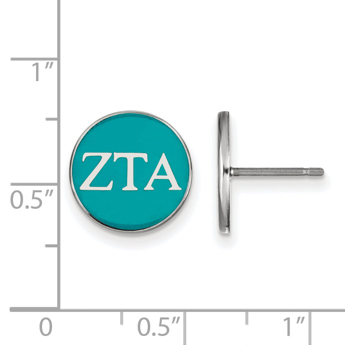 Sterling Silver Rhodium Plated Logoart Zeta Tau Alpha Sorority Greek Letters Color Enamel Post Earrings