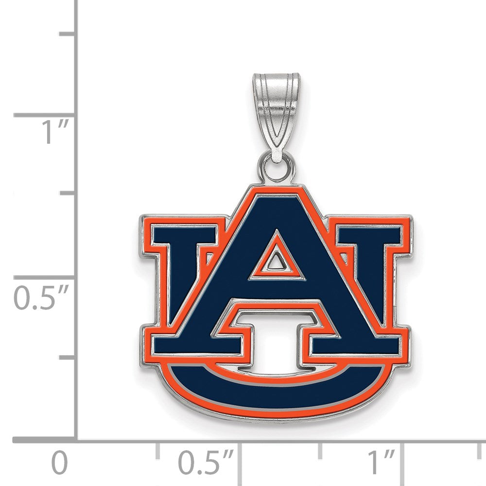 Sterling Silver Rhodium Plated Logoart Auburn University A U Large Enameled Pendant