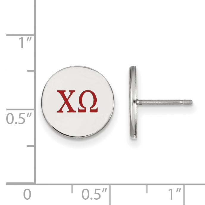 Sterling Silver Rhodium Plated Logoart Chi Omega Sorority Greek Letters Color Enamel Post Earrings