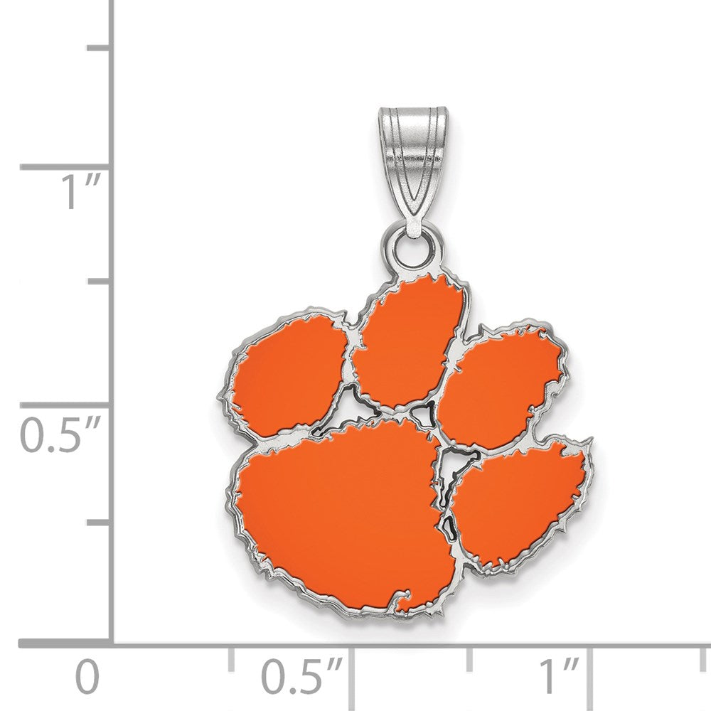 Sterling Silver Rhodium Plated Logoart Clemson University Tiger Paw Medium Enameled Pendant