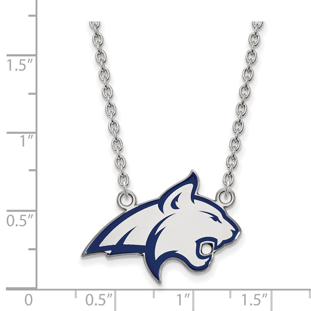 Sterling Silver Rhodium Plated Logoart Montana State University Bobcat Large Enameled Pendant 18 Inch Necklace
