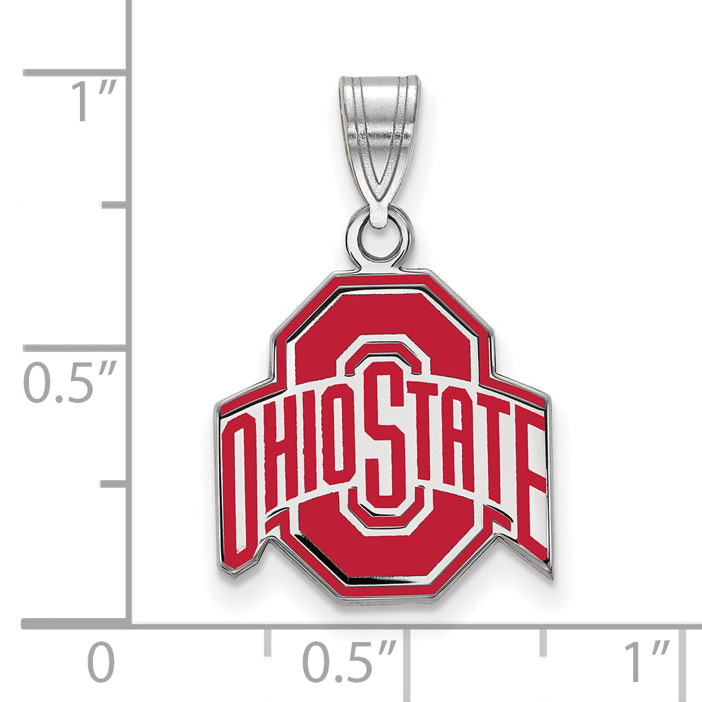 Sterling Silver Rhodium Plated Logoart The Ohio State University Medium Enameled Pendant
