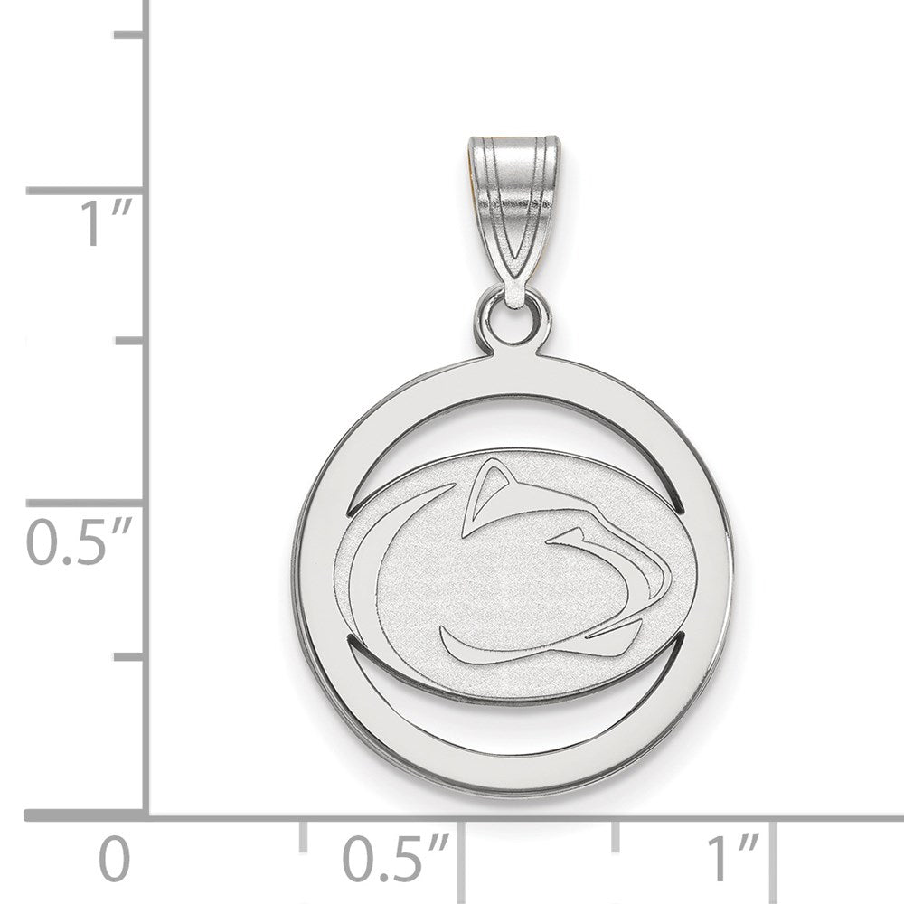Sterling Silver Rhodium Plated Logoart Penn State University Lion Medium Circle Pendant