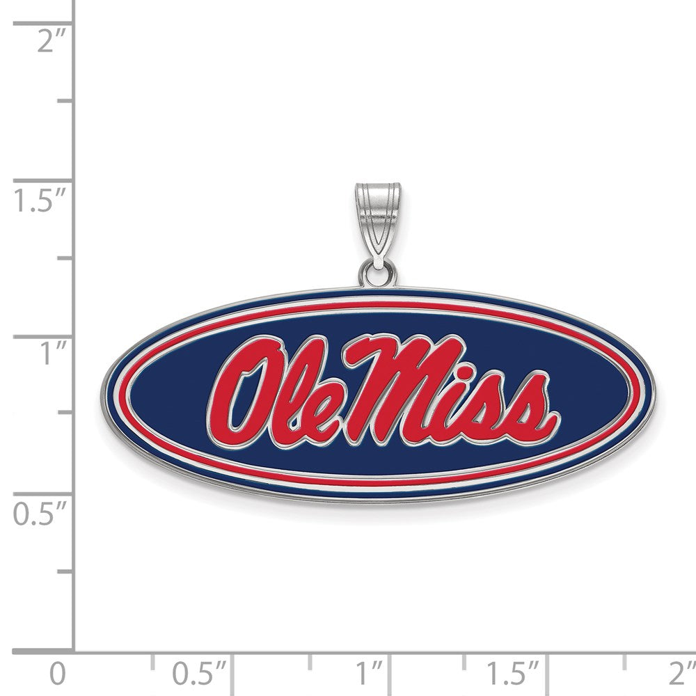 Sterling Silver Rhodium Plated Logoart University Of Mississippi Ole Miss Large Oval Enameled Pendant