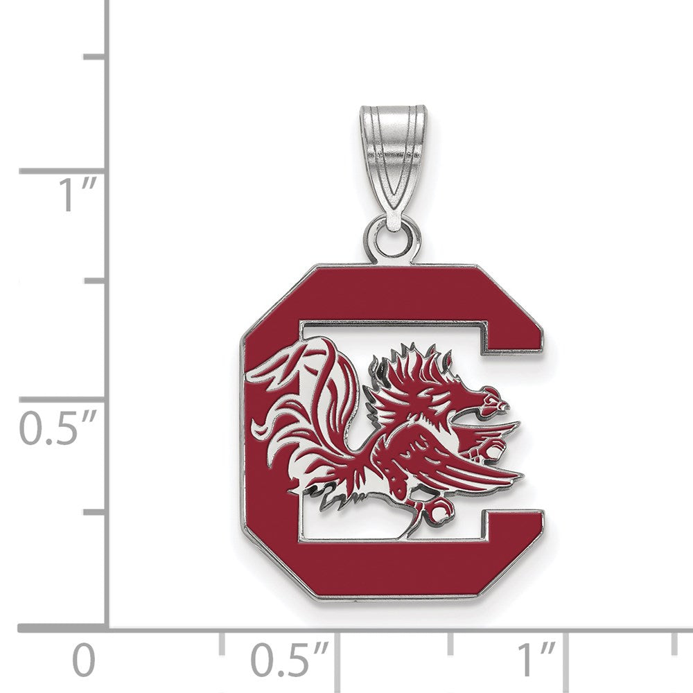 Sterling Silver Rhodium Plated Logoart University Of South Carolina Large Enameled Pendant