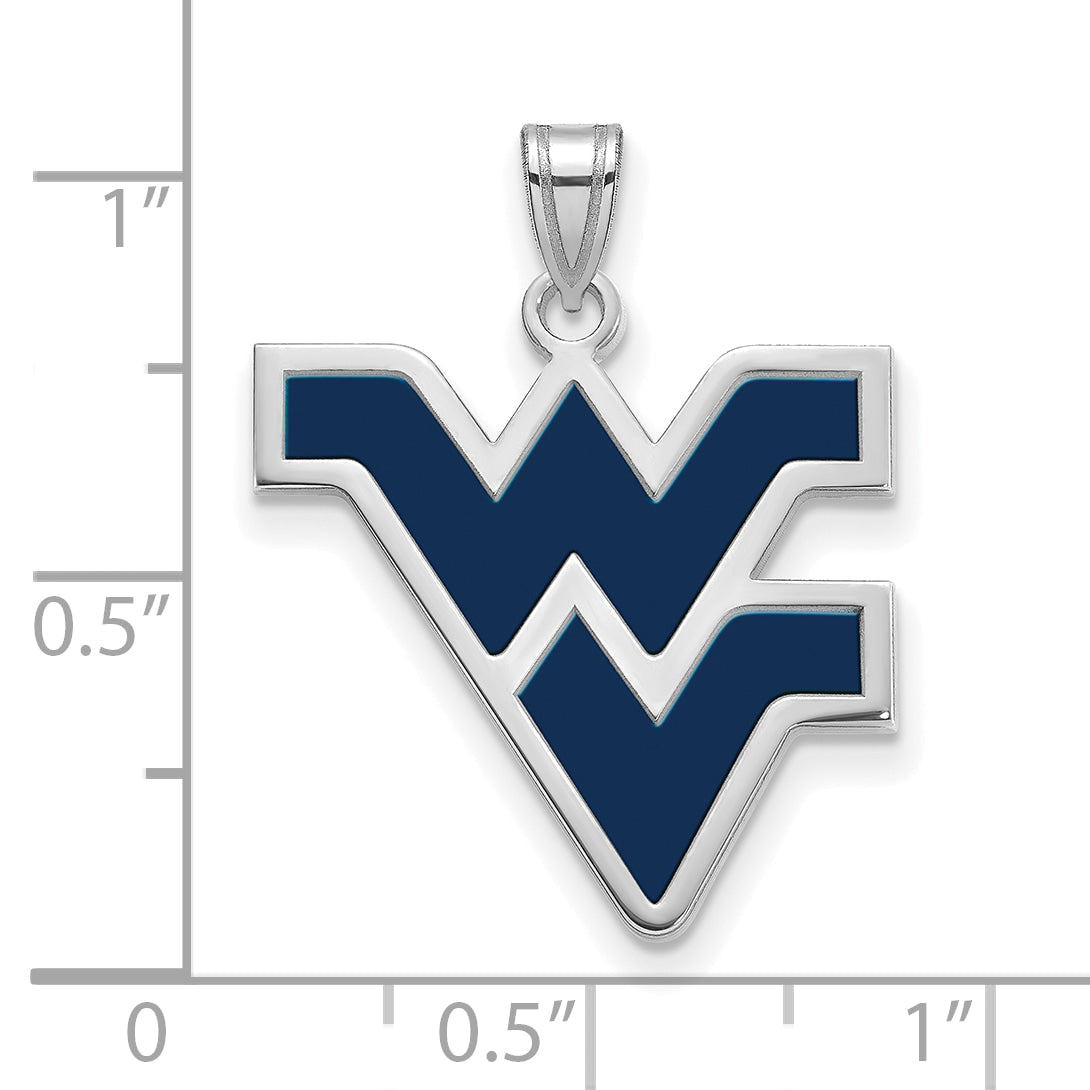Sterling Silver Rhodium Plated Logoart West Virginia University W V Large Enameled Pendant