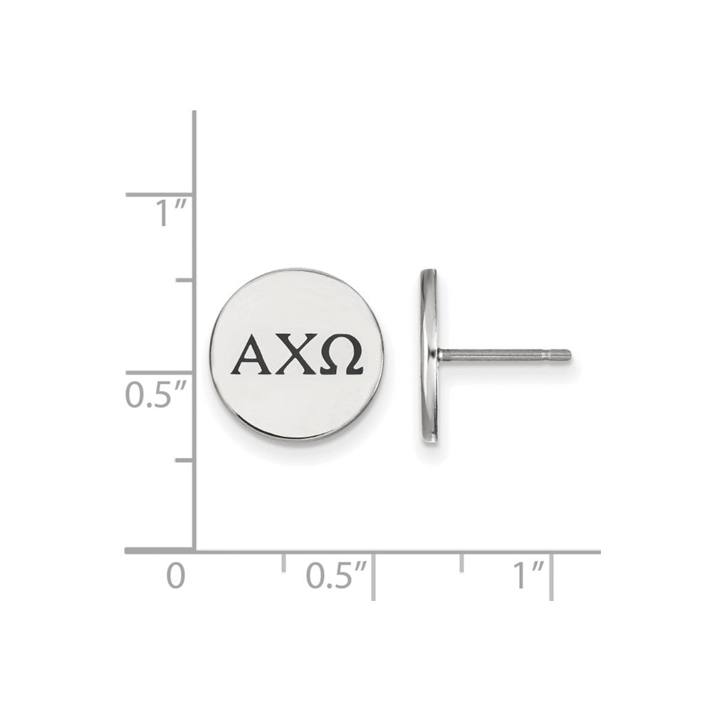 Sterling Silver Rhodium Plated Logoart Alpha Chi Omega Sorority Greek Letters Black Enamel Post Earrings