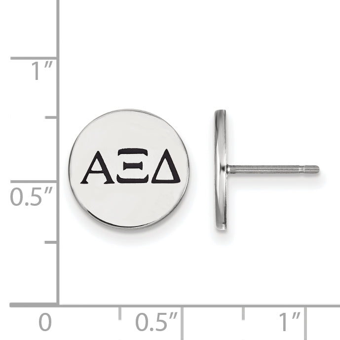 Sterling Silver Rhodium Plated Logoart Alpha Xi Delta Sorority Greek Letters Black Enamel Post Earrings