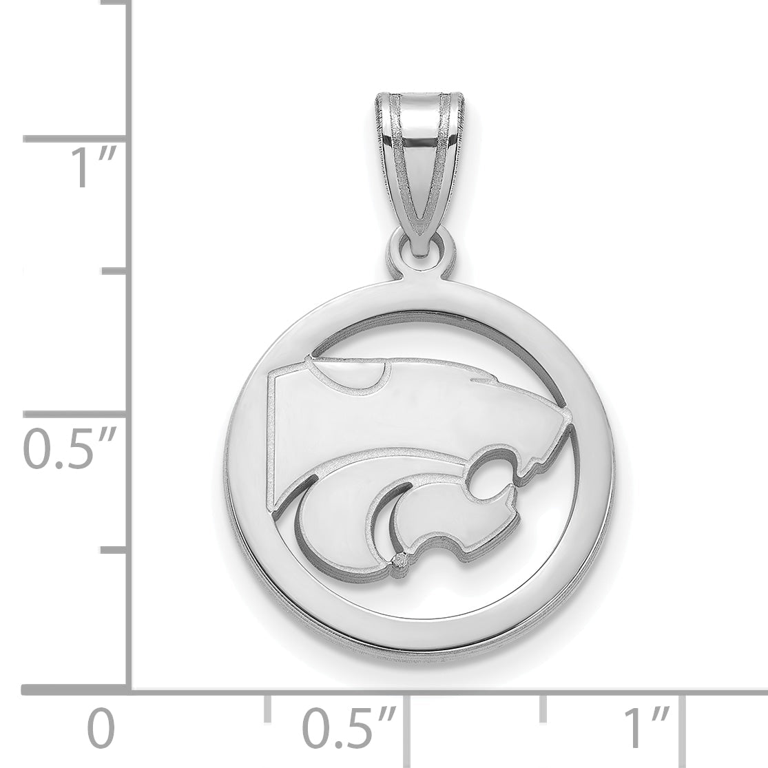 Sterling Silver Rhodium Plated Logoart Kansas State University Wildcat Medium Circle Pendant