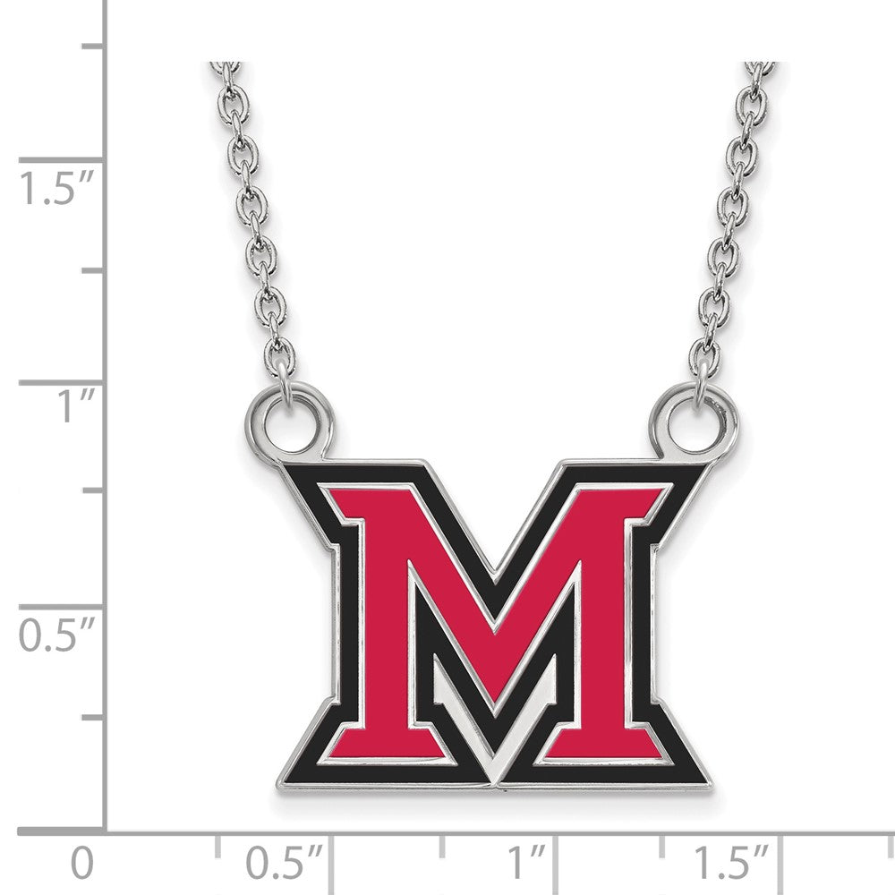 Sterling Silver Rhodium Plated Logoart Miami University Ohio Letter M Large Enameled Pendant 18 Inch Necklace