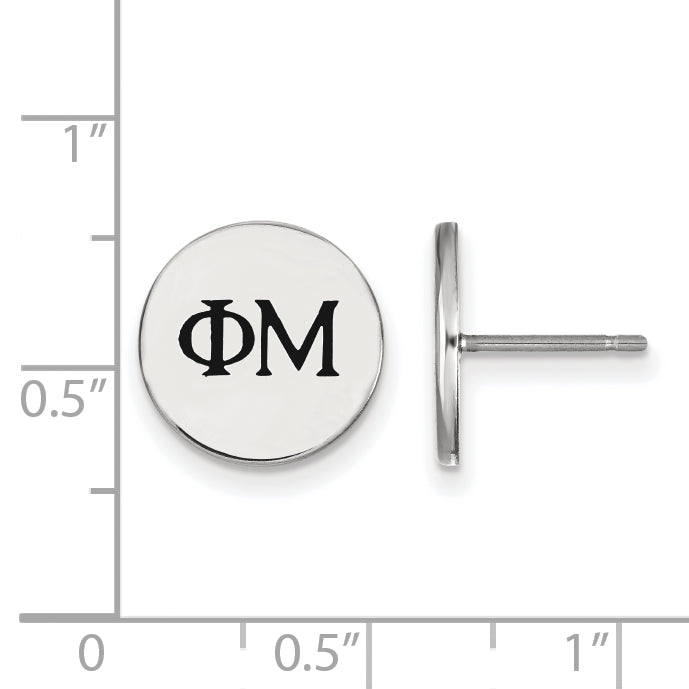 Sterling Silver Rhodium Plated Logoart Phi Mu Sorority Greek Letters Black Enamel Post Earrings