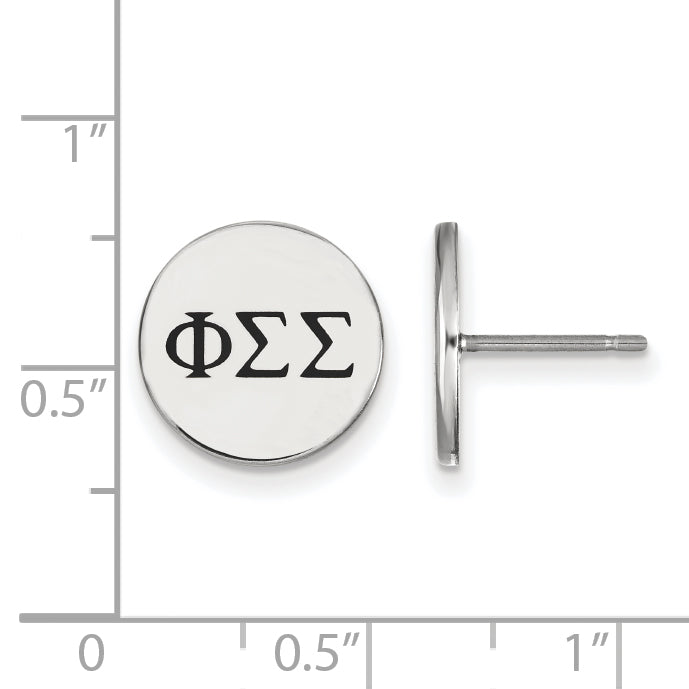 Sterling Silver Rhodium Plated Logoart Phi Sigma Sorority Greek Letters Black Enamel Post Earrings