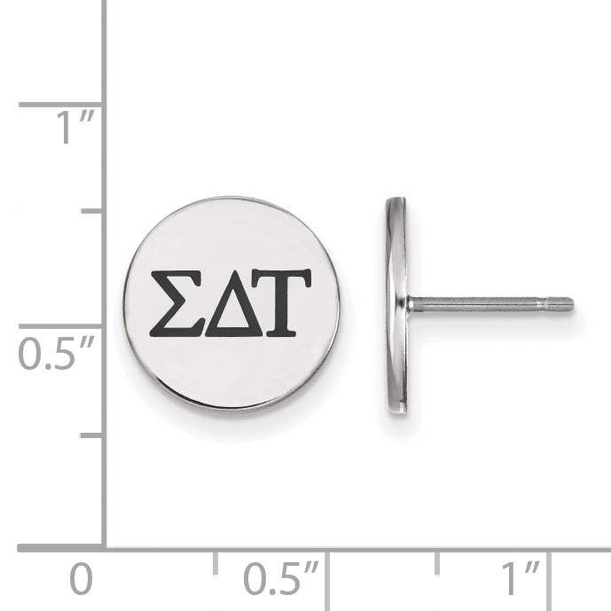 Sterling Silver Rhodium Plated Logoart Sigma Delta Tau Sorority Greek Letters Black Enamel Post Earrings