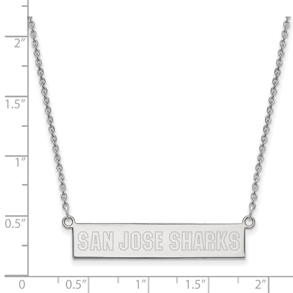 Sterling Silver Rhodium Plated Nhl Logoart San Jose Sharks Small Bar 18 Inch Necklace