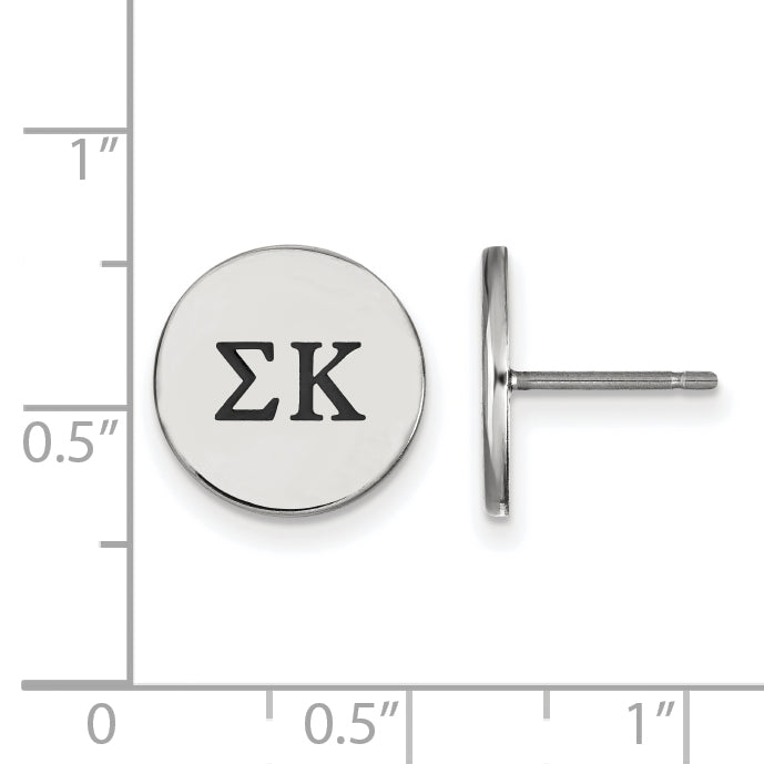 Sterling Silver Rhodium Plated Logoart Sigma Kappa Sorority Greek Letters Black Enamel Post Earrings