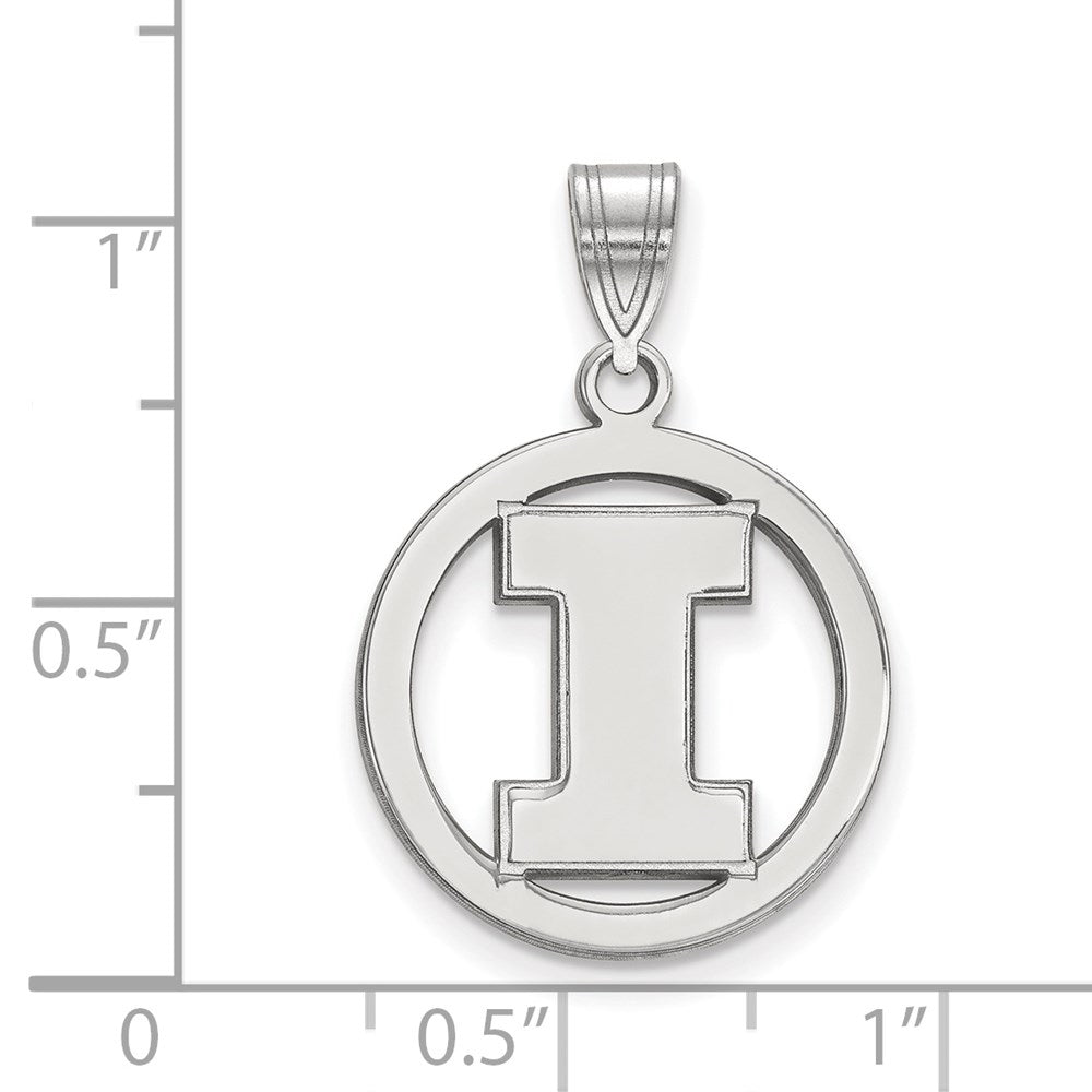 Sterling Silver Rhodium Plated Logoart University Of Illinois Letter I Medium Circle Pendant