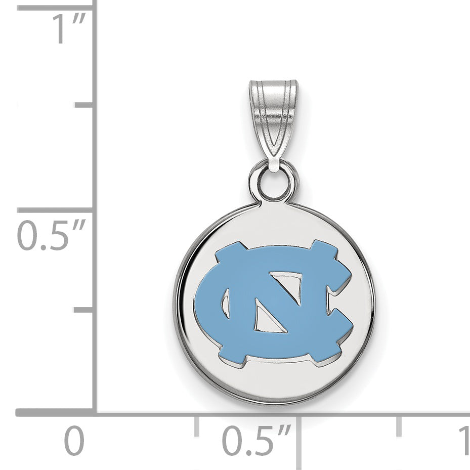 Sterling Silver Rhodium Plated Logoart University Of North Carolina N C Small Enameled Disc Pendant