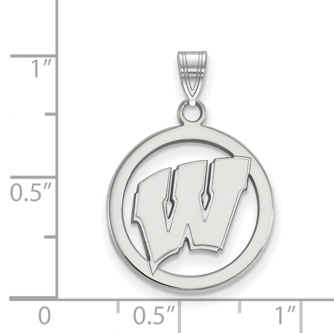 Sterling Silver Rhodium Plated Logoart University Of Wisconsin Letter W Medium Circle Pendant